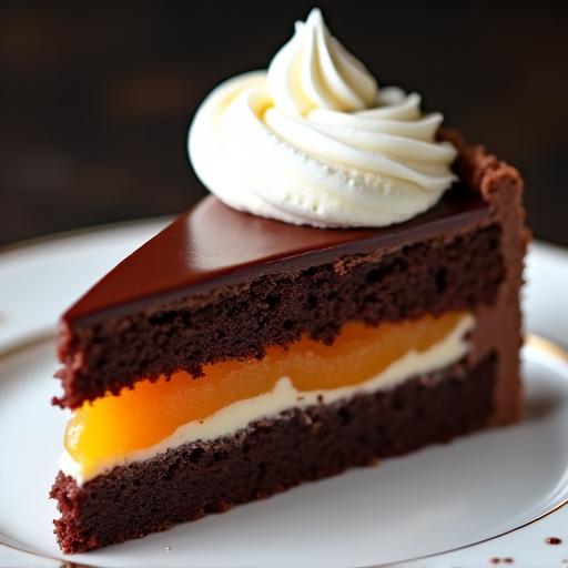 Una fetta di Torta Sacher con panna montata.